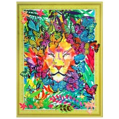 Алмазная мозаика на пенокартоне с фигурными стразами - Лев в бабочках/FM018 Color KIT