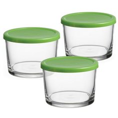Набор контейнеров/емкостей 220 мл с зеленой крышкой 3 шт. Pasabahce