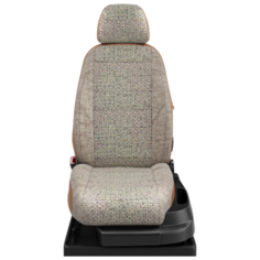 Авточехлы для Hyundai Tucson 1 с 2004-2010г. джип Задние спинка и сиденье 40 на 60. Пассажирская спинка складывается в столик. Задний подлокотник (молния), 5-подголовников (Хендай Туксон). LEN-02 Шато-блеск/бежевый лён Avtolider1