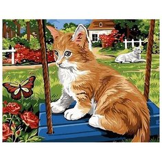 Картина по номерам Цветной Рыжий котик на качели (30 х 40) на подрамнике, ex5278