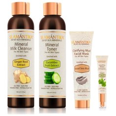 SEAMANTIKA Набор: Молочко очищающее для лица Ginger Root Extract с экстрактом корня имбиря и минералами Мертвого моря (для всех типов кожи) 150 мл, Тоник очищающий для лица Cucumber Fruit Extract с огуречным экстрактом и минералами Мертвого моря (для 