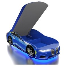Кровать Romack Boxter-M голубая 180*80 +подсветка дна и фар +ящик +фирменная обшивка матраса
