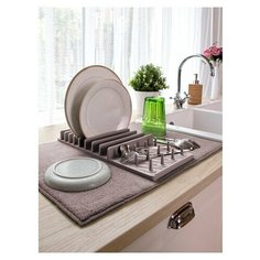 Набор DeНАСТИЯ: сушилка пластиковая с ковриком для сушки посуды, светло-коричневый, 38х50