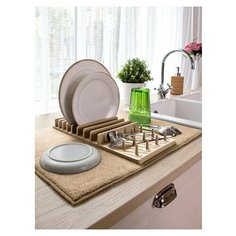 Набор DeНАСТИЯ: сушилка пластиковая с ковриком для сушки посуды, бежевый, 38х50