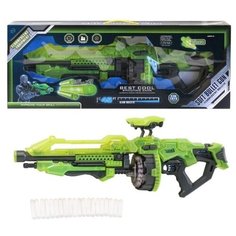 Игрушечное оружие, автомат, работает на батарейках КОМПАНИЯ ДРУЗЕЙ, c мягкими светящимися пулями (20 шт.), автоматическая подача пуль, подсветка барабана, цвет зеленый