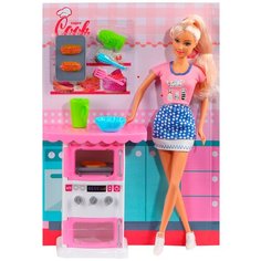 Кукла детская для девочек "Defa","Хозяйка", в комплекте кукла, духовка со звуком и 9 аксессуаров, в/к 22*7.5*32см