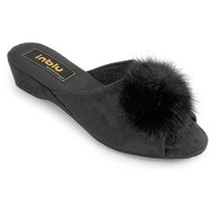 Тапочки на танкетке с пушком INBLU RR-7S чёрного цвета (Размер 39 / 24,5см)