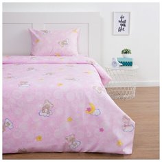 Постельное белье Экономь и Я 1,5-спальное "Мишки", розовое, 145*210 см, 150*210 см, 50*70 см, бязь