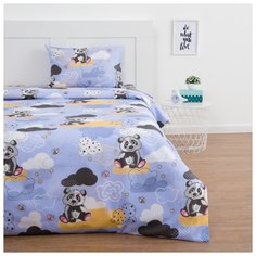 Постельное белье Экономь и Я 1,5-спальное, Панды, синее 145*210 см, 150*210 см, 50*70 см, бязь