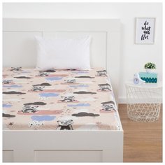 Простыня Экономь и Я "Панды" бежевая, 150*215+,-3 см, бязь