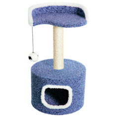 Дом для кошек с когтеточкой «Зооник» круглый с полкой в форме капли велюр/сизаль (43х43х75см) синий