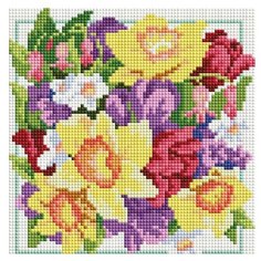 Мозаичная картина на подрамнике "Солнечный букет", квадратные камни Белоснежка