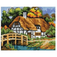 Мозаичная картина "Село", 20x25 см, квадратные камни Белоснежка