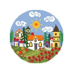 Алмазная мозаика, круглая "Дом с садом", D24 см (частичное заполнение, с подрамником) Рыжий кот