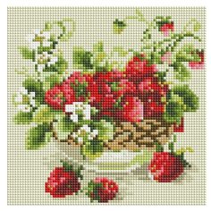 Мозаичная картина "Садовая земляника", 20x20 см, квадратные камни Белоснежка