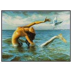 Алмазная вышивка (мозаика) "Русалка в море", 55x75 см Art Xobby