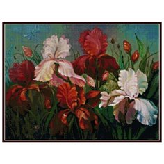 Алмазная вышивка (мозаика) "Красные и белые ирисы", 63x47 см Art Xobby