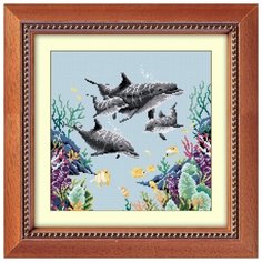 Алмазная вышивка (мозаика) "Дельфины на рифе", 35х35 см Art Xobby