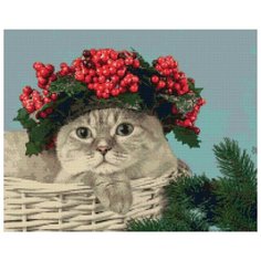 Алмазная вышивка (мозаика) "Кошка в шляпе из ягод", 40х50 см Art Xobby