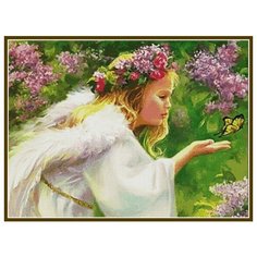Алмазная вышивка (мозаика) "Ангелочек и бабочка", 75x56 см. Art Xobby