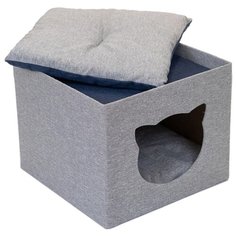 Домик для кошек Дарэлл Navy пуфик 35х35х30 см серый/синий