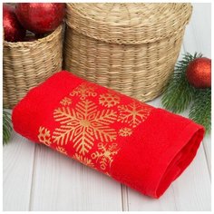 ЭТЕЛЬ Полотенце Снежинки Цвет: Красный (30х70 см)