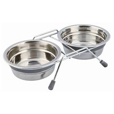 Миски на подставке с шумовыми заглушками, 2 х 0.9 л/ф 16 см, серый, Trixie (25232)