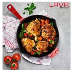 Сковорода с чугунной ручкой без крышки LAVA LV Y STV 28 K0 R 28 см, 2,3 л, красная