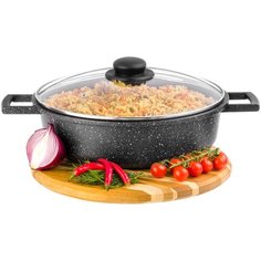 Жаровня-сотейник 4,45 л 28 см Elan Gallery ГАРМОНИЯ ВКУСА Черный мрамор Индукция с крышкой D28
