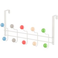 Вешалка на дверь 34х12х20 см EL Casa Белая с 10 крючками с цветными шариками синими серыми красными бежевыми зелеными