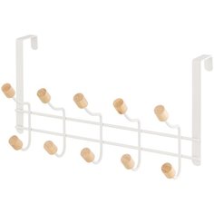 Вешалка на дверь 34х12х20 см EL Casa Белая с 10 крючками с деревянными наконечниками