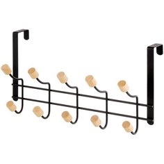 Вешалка на дверь 34х12х20 см EL Casa Черная с 10 крючками с деревянными наконечниками