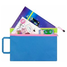 Папка-сумка с ручкой 38х27х0,6 см EL Casa Синяя с зеленой вставкой на молнии