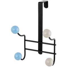 Вешалка на дверь 13х12х18,5 см EL Casa Черная с 4 крючками с цветными пластиковыми шариками синими серыми