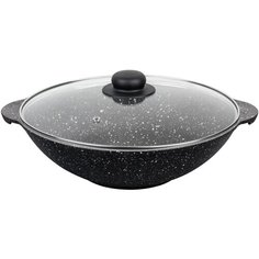 Сковорода-вок Elan gallery Гармония вкуса/Гранит Мечта, 28 см, с крышкой, черный мрамор
