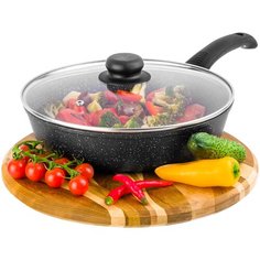 Сковорода глубокая 24 см Elan Gallery Гармония вкуса Черный мрамор Индукция с крышкой D24
