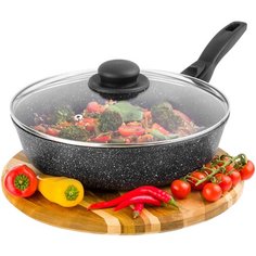 Сковорода глубокая 26 см Elan Gallery Гармония вкуса Черный мрамор Индукция съемная ручка с крышкой D26