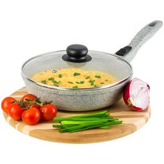 Сковорода глубокая 22 см Elan Gallery Гармония вкуса Серый агат с крышкой D22, съёмная ручка