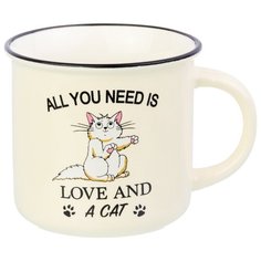 Кружка 400 мл 12*9,5*8,5 см "ALL YOU NEED is LOVE AND A CAT" NEW BONE CHINA Elan Gallery