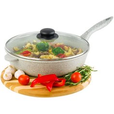 Сковорода глубокая 28 см Elan Gallery Гармония вкуса Серый агат с крышкой D28, несъёмная ручка