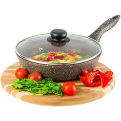 Сковорода глубокая 22 см Elan Gallery Гармония вкуса Коричневый опал с крышкой D22, несъёмная ручка