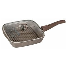 Сковорода-гриль Мечта Гранит Brown литая, съемная ручка, стеклянная крышка, 24 см