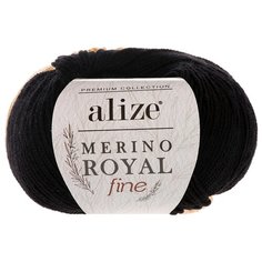 Пряжа для вязания Ализе Merino Royal Fine (100% шерсть) 10х50г/175м цв.060 черный Alize