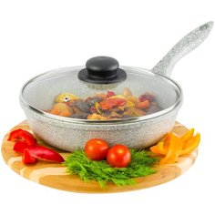 Сковорода глубокая 24 см Elan Gallery Гармония вкуса Серый агат с крышкой D24 несъёмная ручка