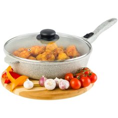 Сковорода глубокая 28 см Elan Gallery Гармония вкуса Серый агат с крышкой D28 съёмная ручка