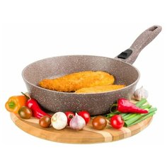 Сковорода глубокая 24 см Гармония вкуса Elan Gallery Коричневый мрамор ИНДУКЦИЯ, съёмная ручка