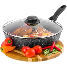 Сковорода глубокая 28 см Elan Gallery Гармония вкуса Черный мрамор Индукция съемная ручка с крышкой D28