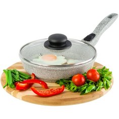 Сковорода глубокая 20 см Elan Gallery Гармония вкуса Серый агат с крышкой D20, съёмная ручка