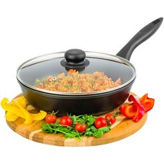 Сковорода глубокая 24 см Elan Gallery Гармония вкуса Черный Оникс с крышкой D24, несъёмная ручка