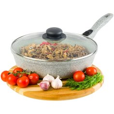 Сковорода глубокая 26 см Elan Gallery Гармония вкуса Серый агат с крышкой D26 съёмная ручка